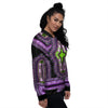 African Dashiki Purple And Black Print Women's Bomber Jacket-grizzshop