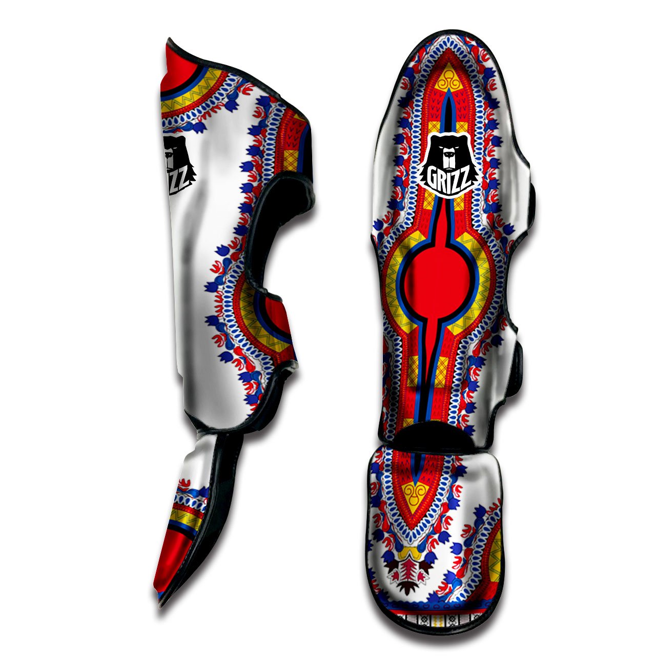 African Dashiki White And Red Print Muay Thai Shin Guards-grizzshop