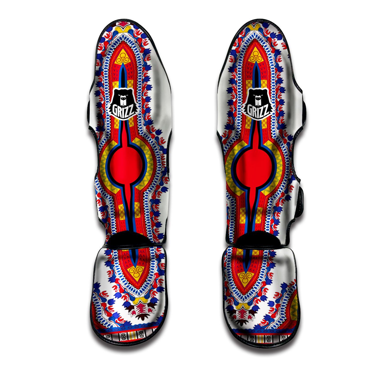 African Dashiki White And Red Print Muay Thai Shin Guards-grizzshop