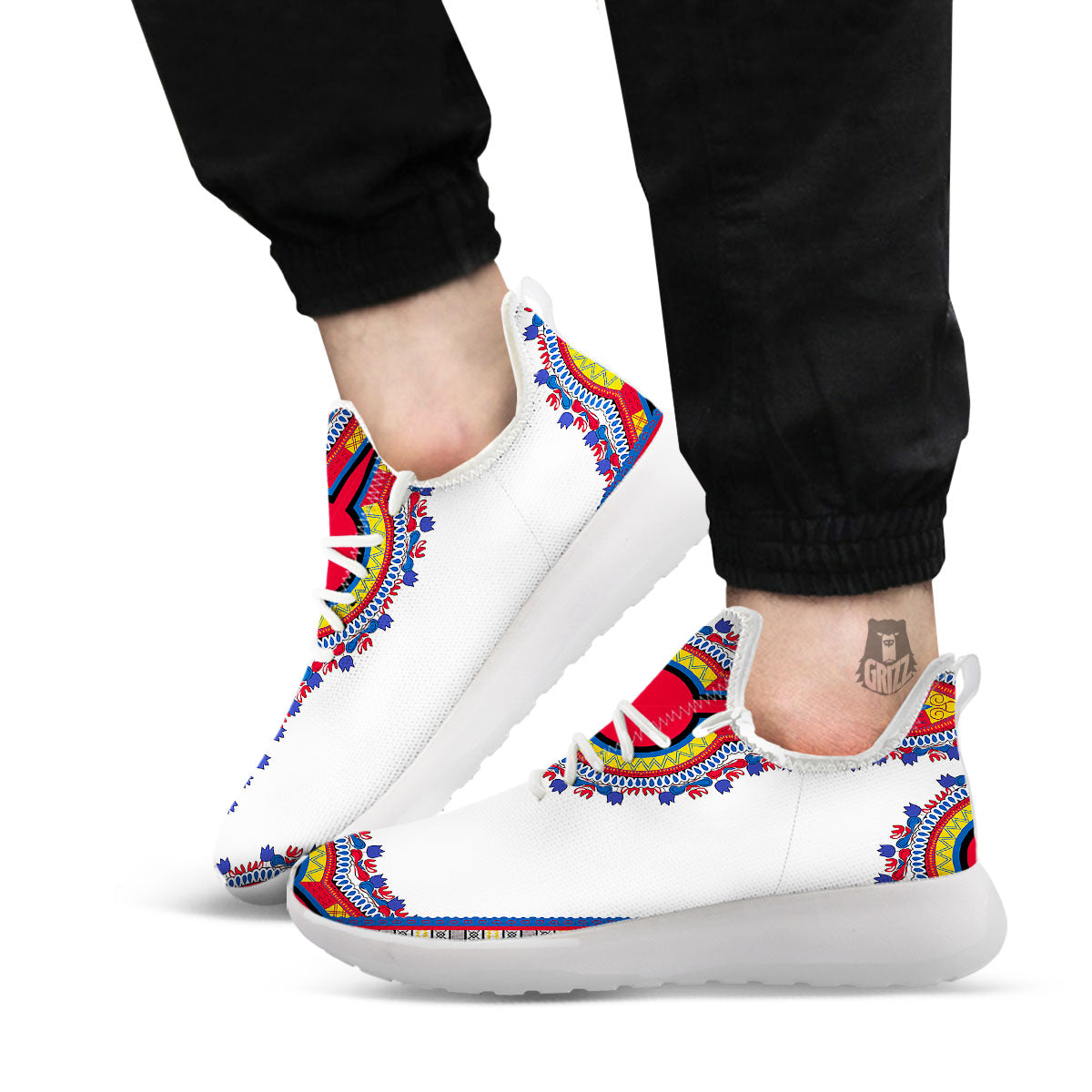 African Dashiki White And Red Print White Athletic Shoes-grizzshop