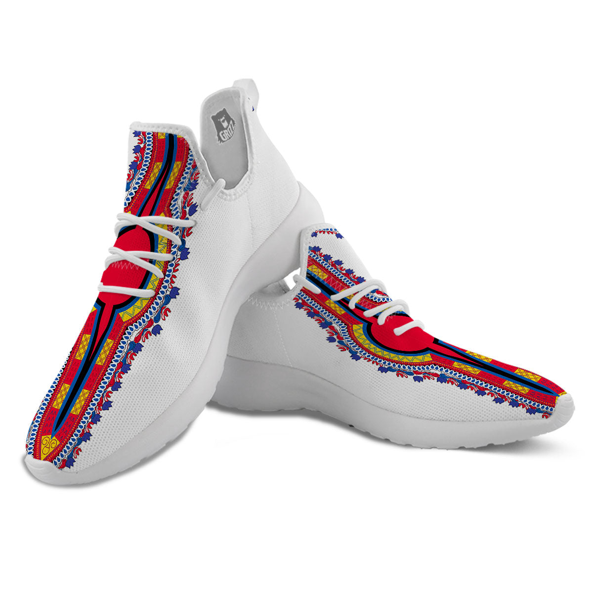 African Dashiki White And Red Print White Athletic Shoes-grizzshop