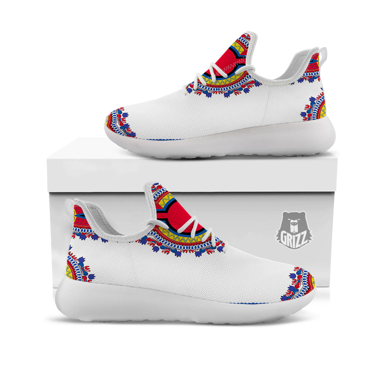 African Dashiki White And Red Print White Athletic Shoes-grizzshop