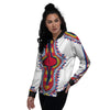 African Dashiki White And Red Print Women's Bomber Jacket-grizzshop