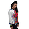 African Dashiki White And Red Print Women's Bomber Jacket-grizzshop