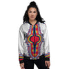 African Dashiki White And Red Print Women's Bomber Jacket-grizzshop