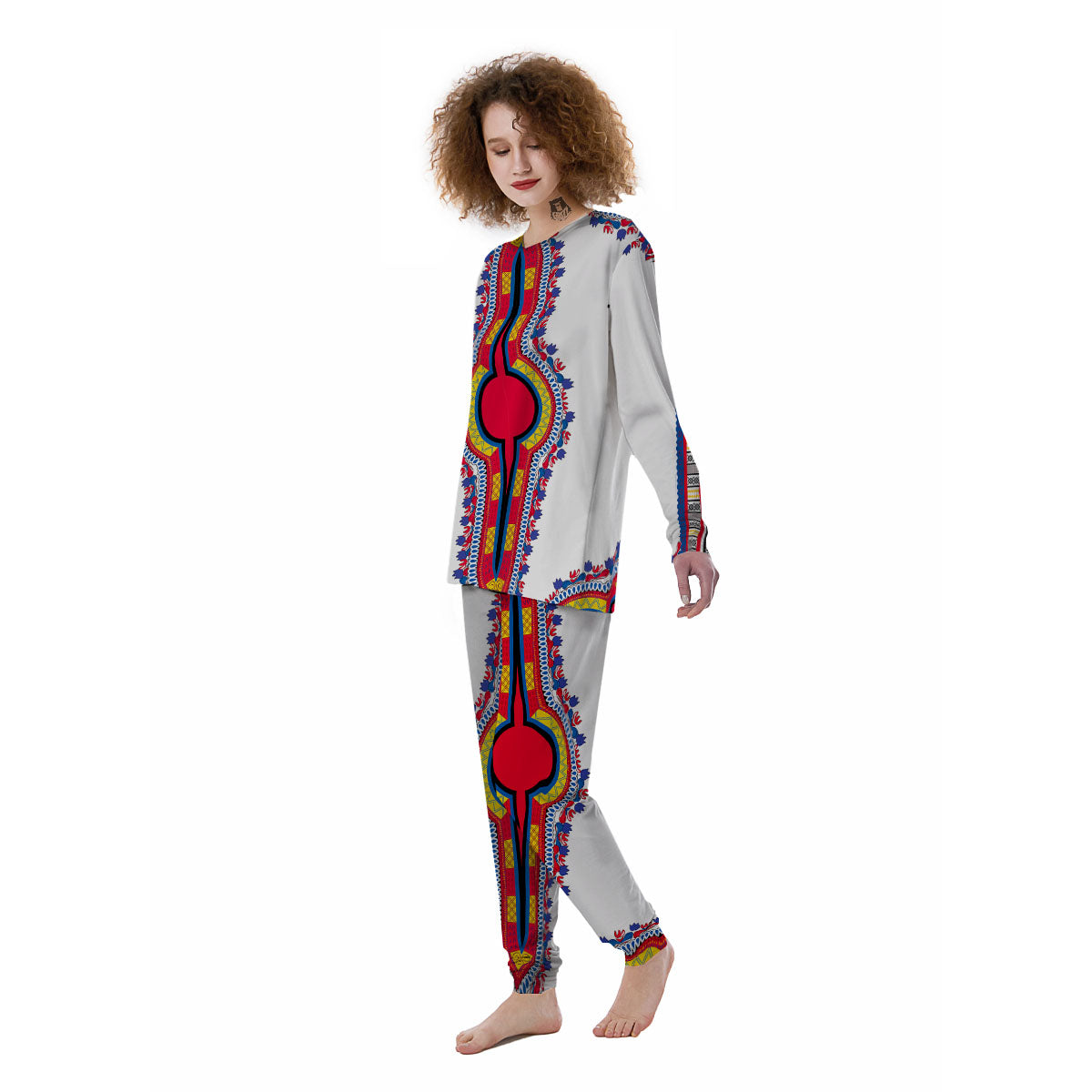 African Dashiki White And Red Print Women's Pajamas-grizzshop