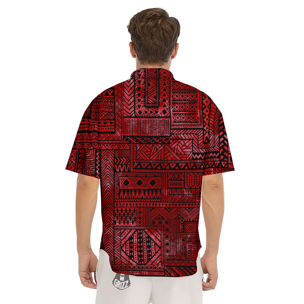 African Ethnic Black And Red Print Men's Short Sleeve Shirts-grizzshop