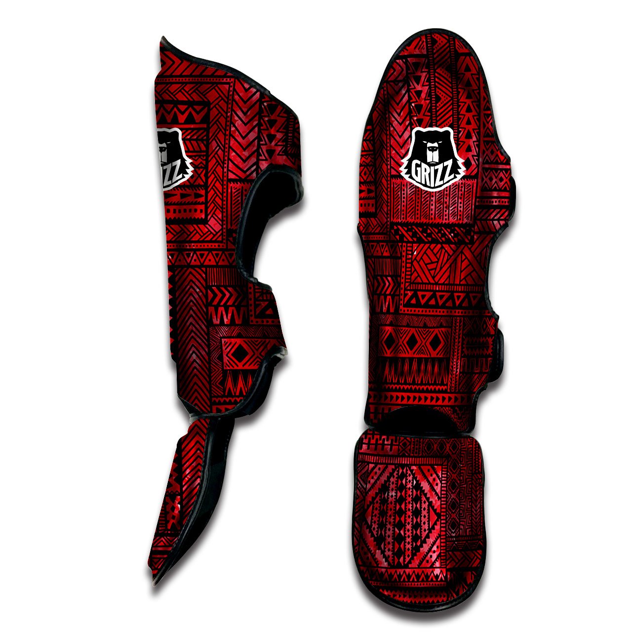 African Ethnic Black And Red Print Muay Thai Shin Guards-grizzshop