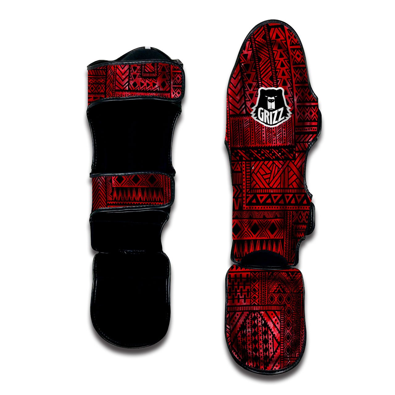 African Ethnic Black And Red Print Muay Thai Shin Guards-grizzshop