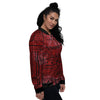 African Ethnic Black And Red Print Women's Bomber Jacket-grizzshop