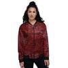 African Ethnic Black And Red Print Women's Bomber Jacket-grizzshop