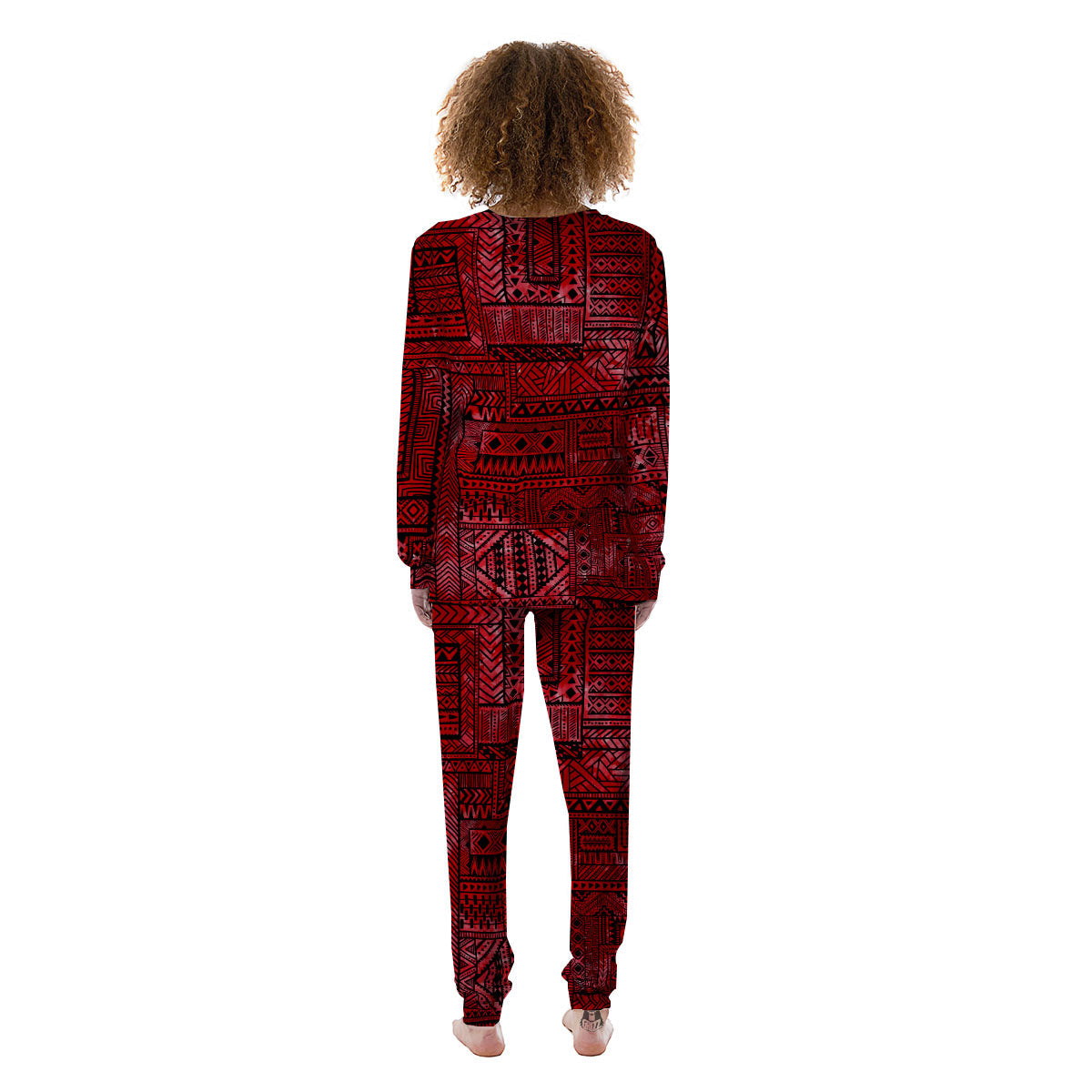 African Ethnic Black And Red Print Women's Pajamas-grizzshop