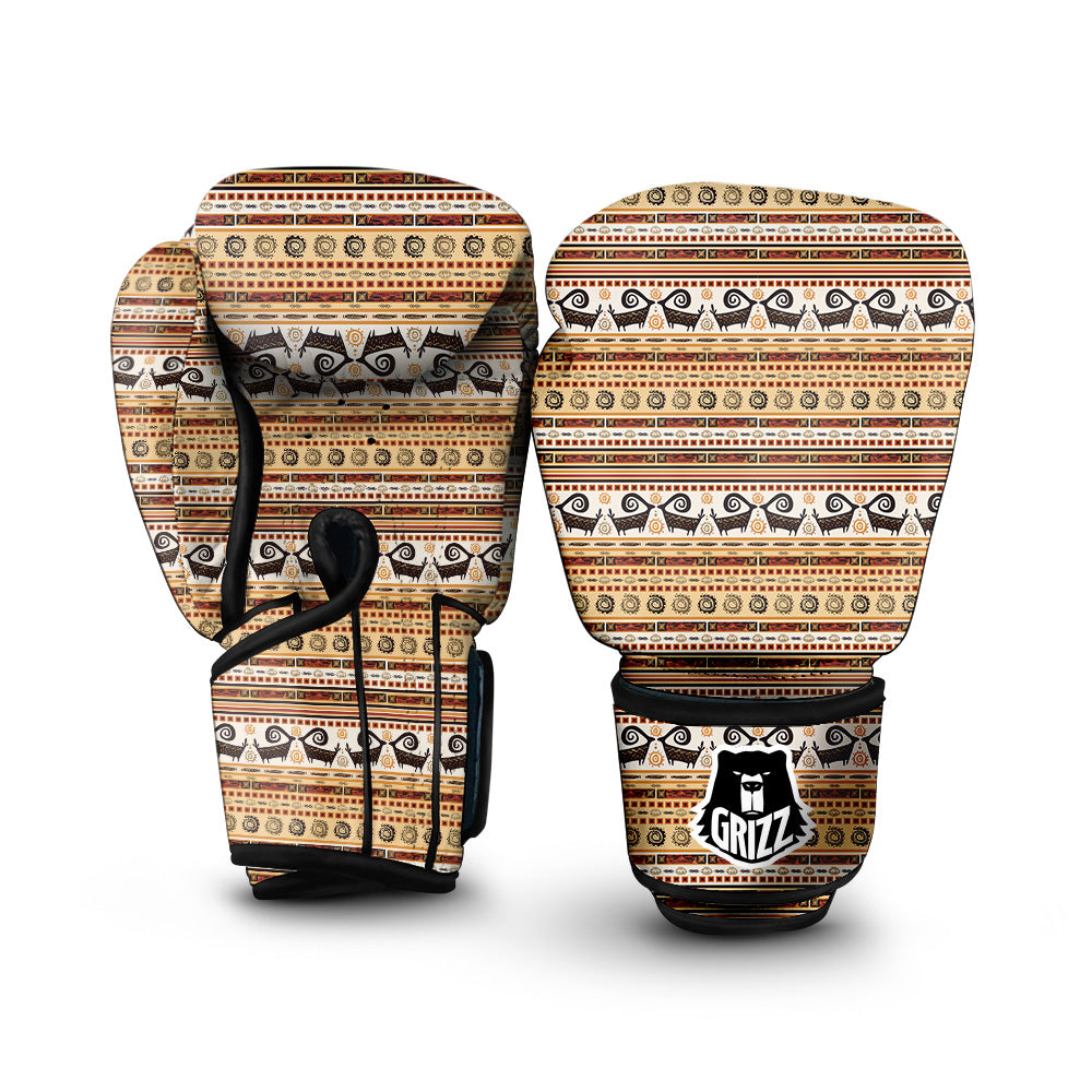 African Ethnic Brown Print Pattern Boxing Gloves-grizzshop
