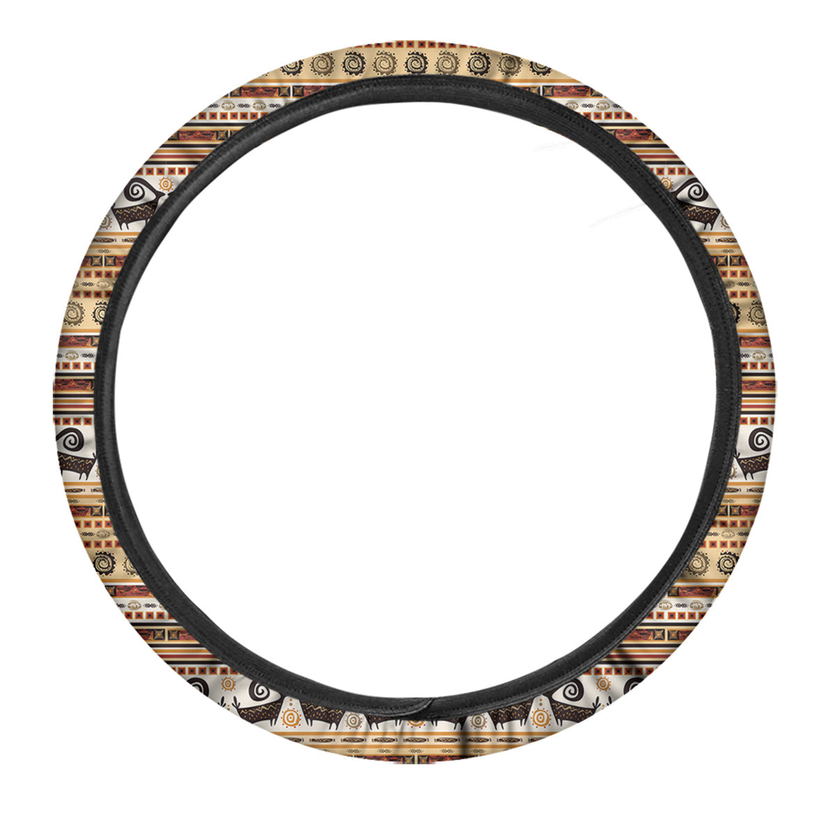 African Ethnic Brown Print Pattern Car Steering Wheel Cover-grizzshop