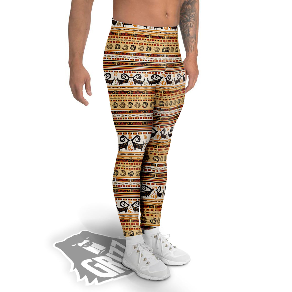 African Ethnic Brown Print Pattern Men's Leggings-grizzshop