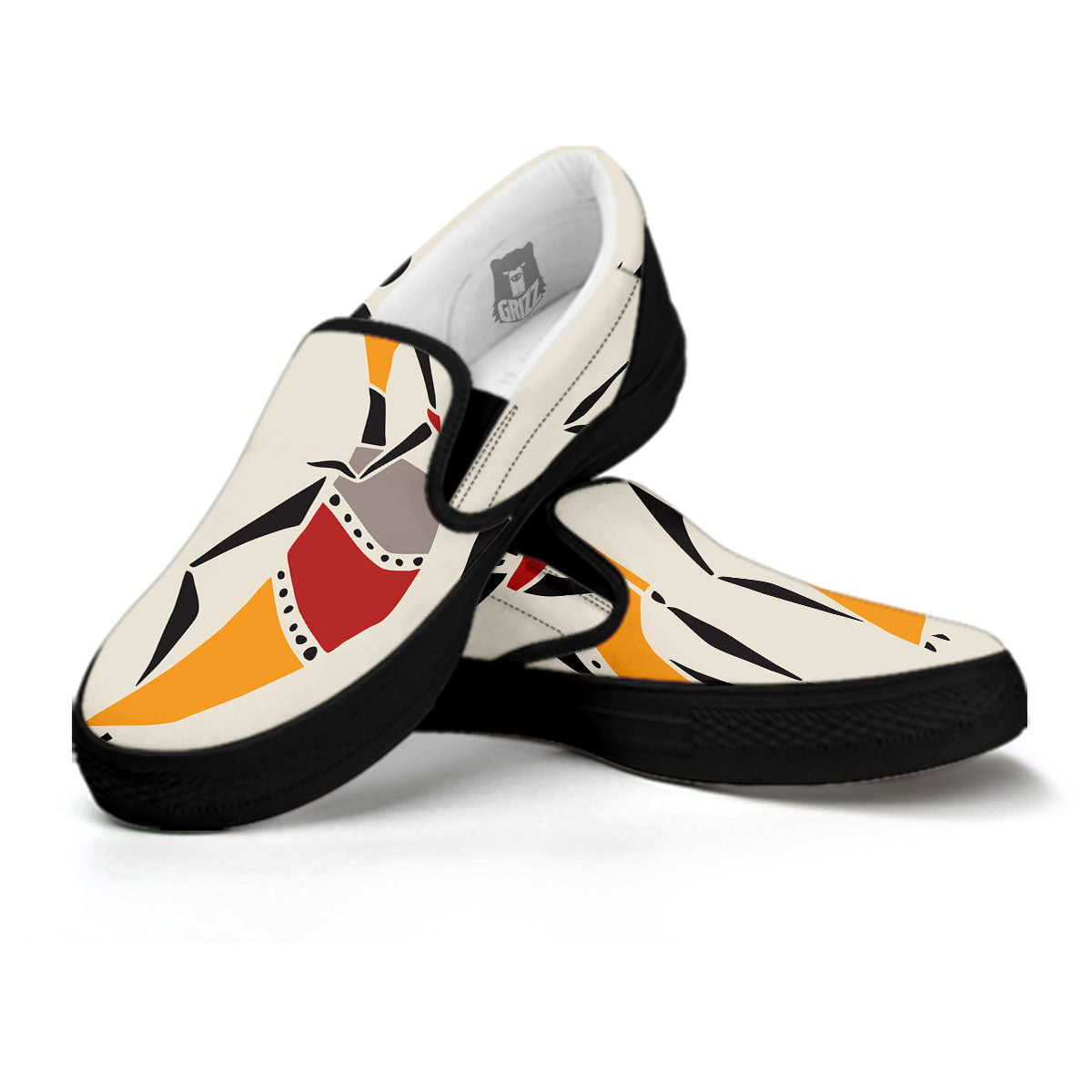 African Ethnic Girl Print Black Slip On Shoes-grizzshop