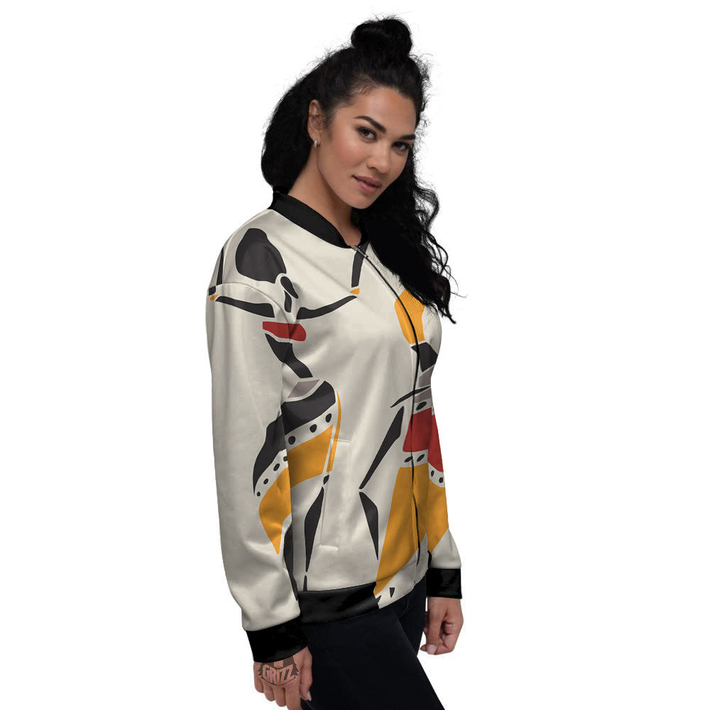 African Ethnic Girl Print Women's Bomber Jacket-grizzshop