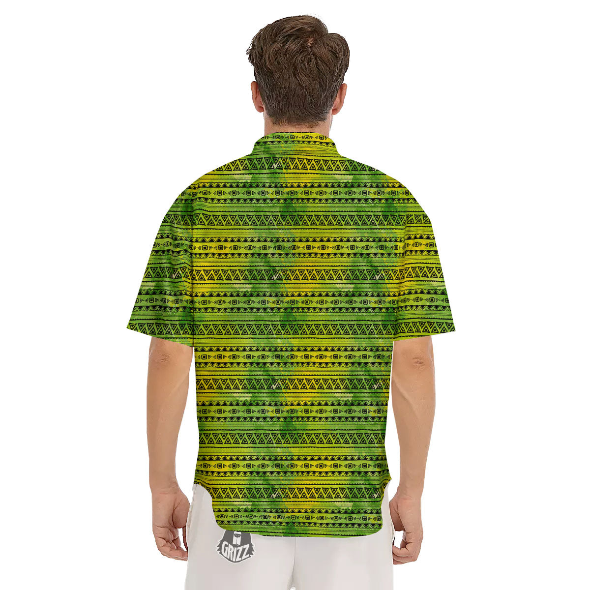 African Ethnic Green Print Men's Short Sleeve Shirts-grizzshop