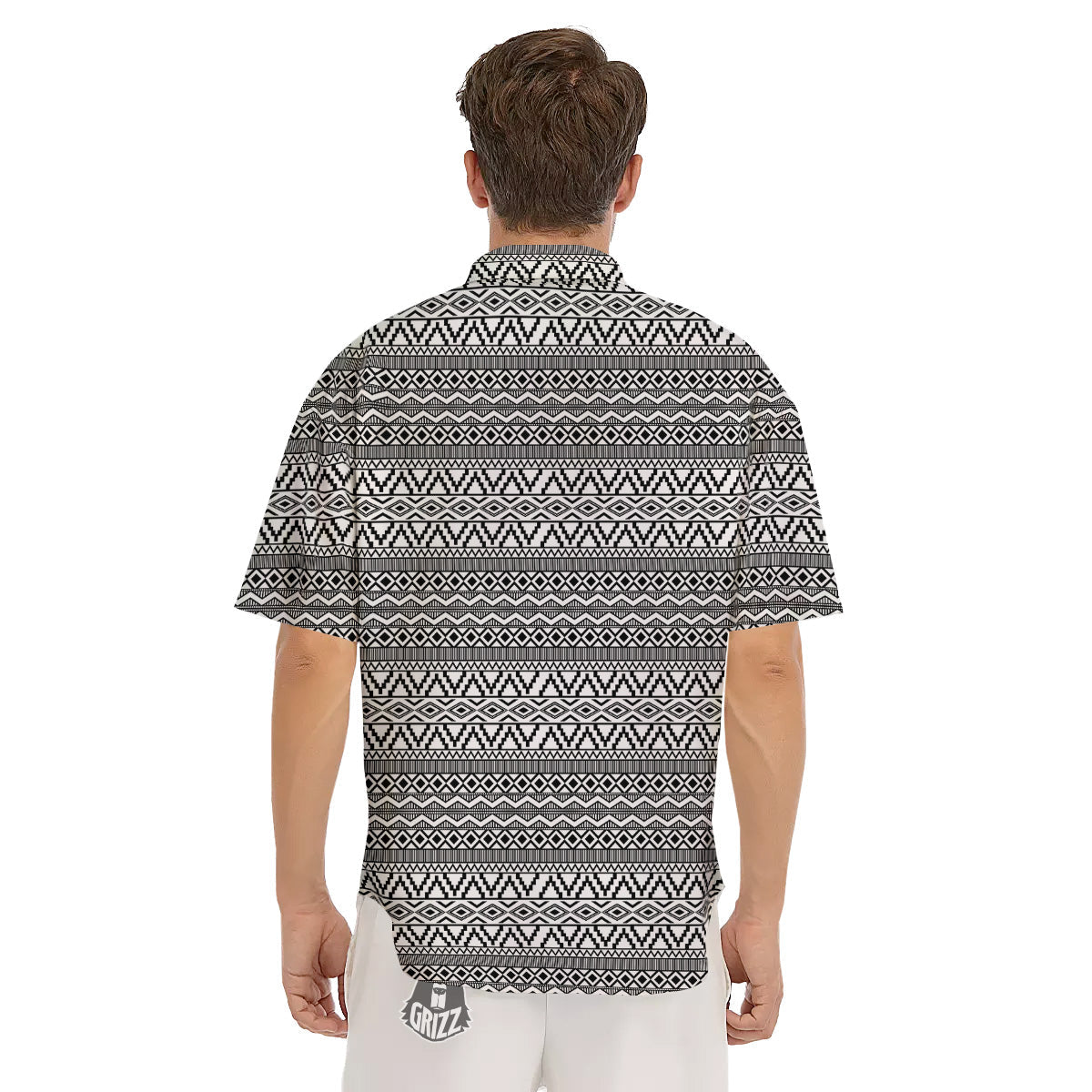 African Ethnic White And Black Print Men's Short Sleeve Shirts-grizzshop