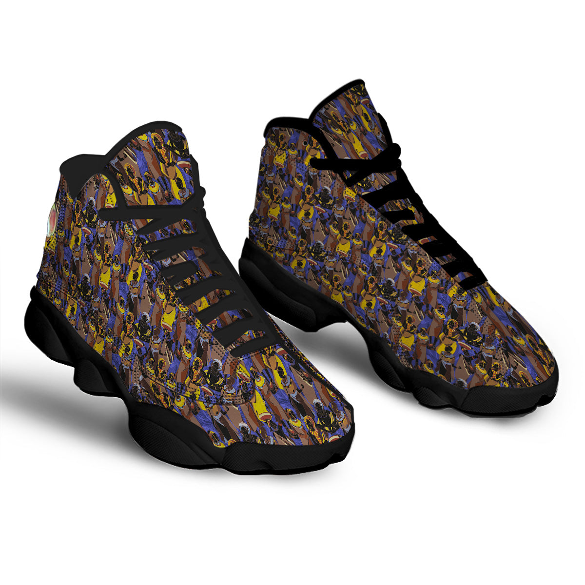African Girl Art Print Pattern Black Basketball Shoes-grizzshop