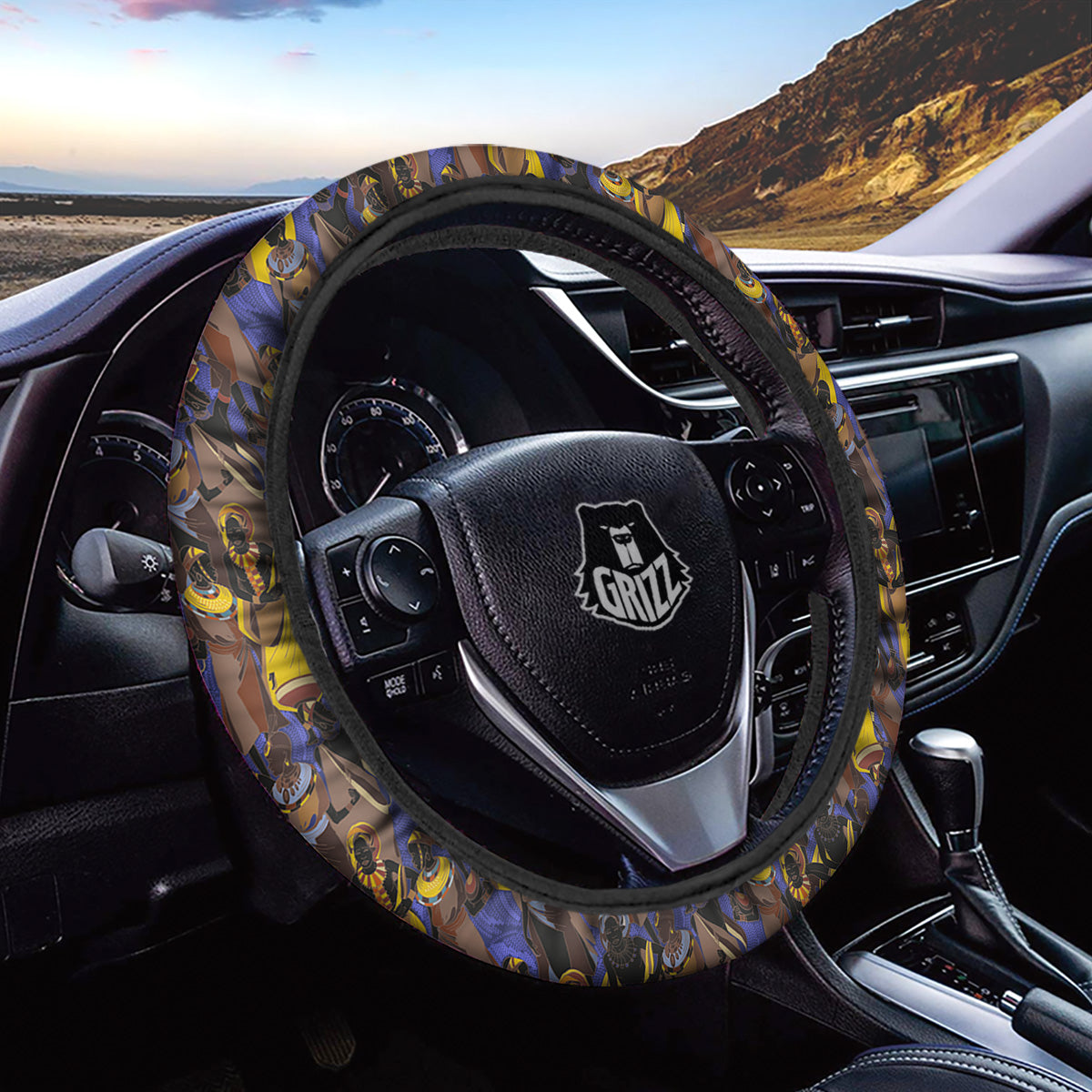 African Girl Art Print Pattern Car Steering Wheel Cover-grizzshop