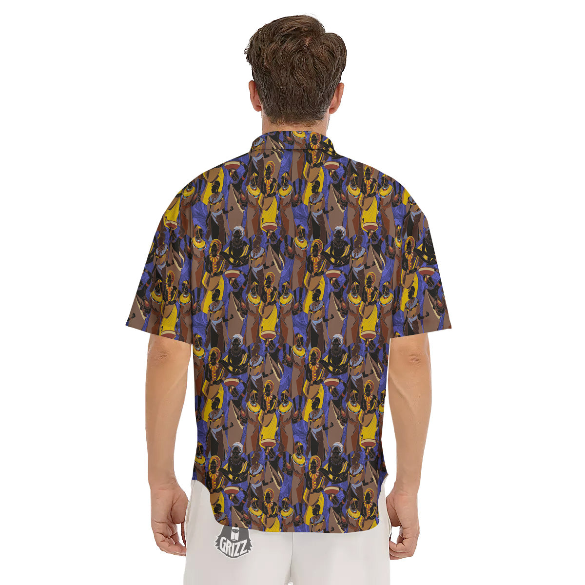 African Girl Art Print Pattern Men's Short Sleeve Shirts-grizzshop