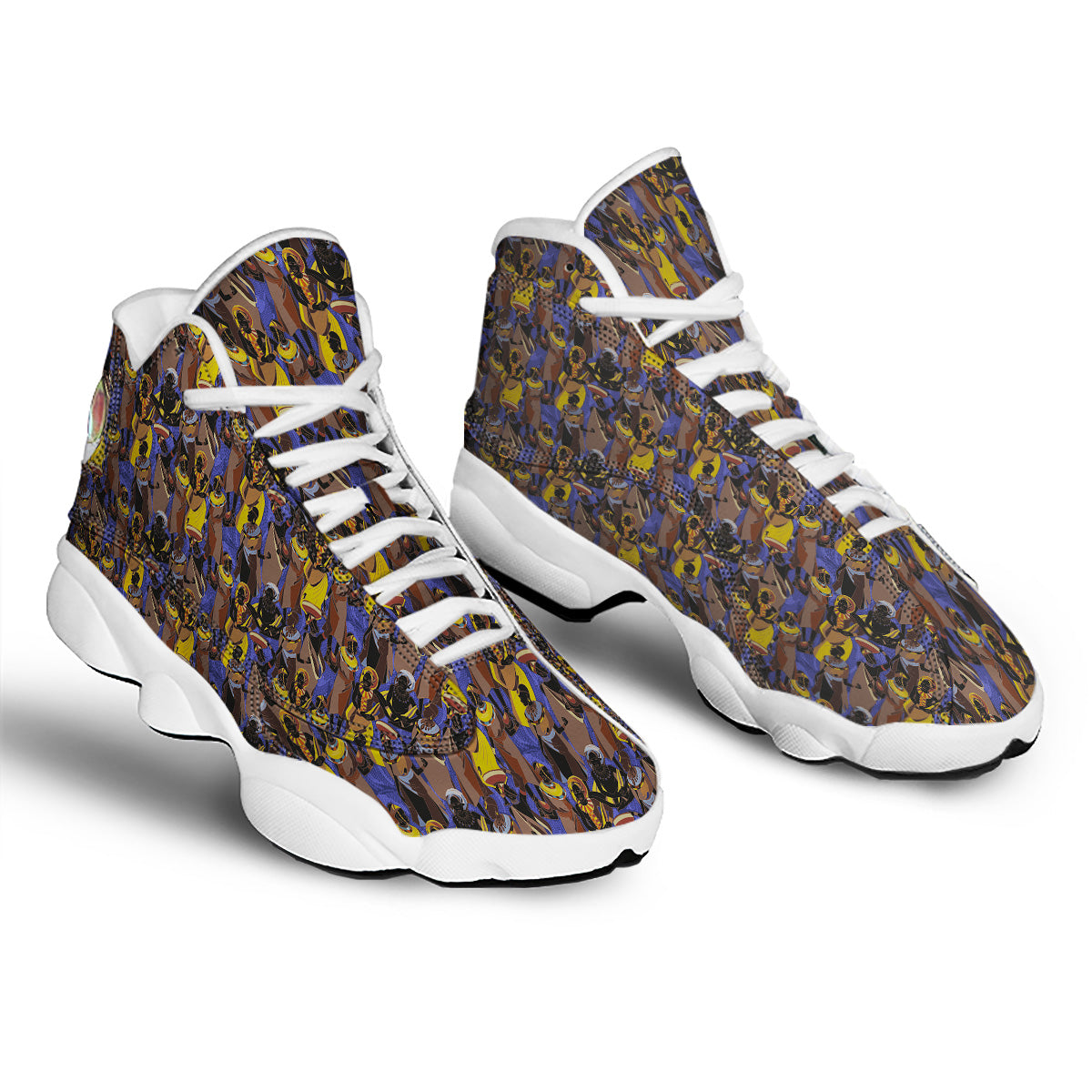 African Girl Art Print Pattern White Basketball Shoes-grizzshop