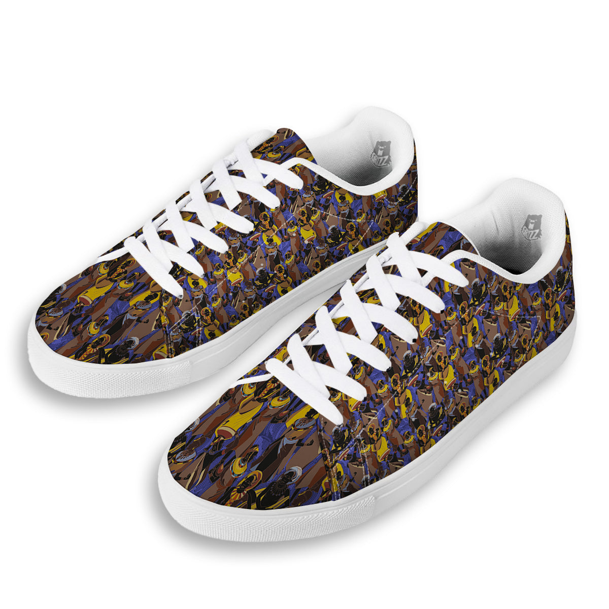 African Girl Art Print Pattern White Low Top Sneakers-grizzshop