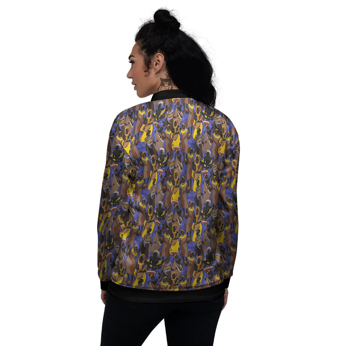 African Girl Art Print Pattern Women's Bomber Jacket-grizzshop