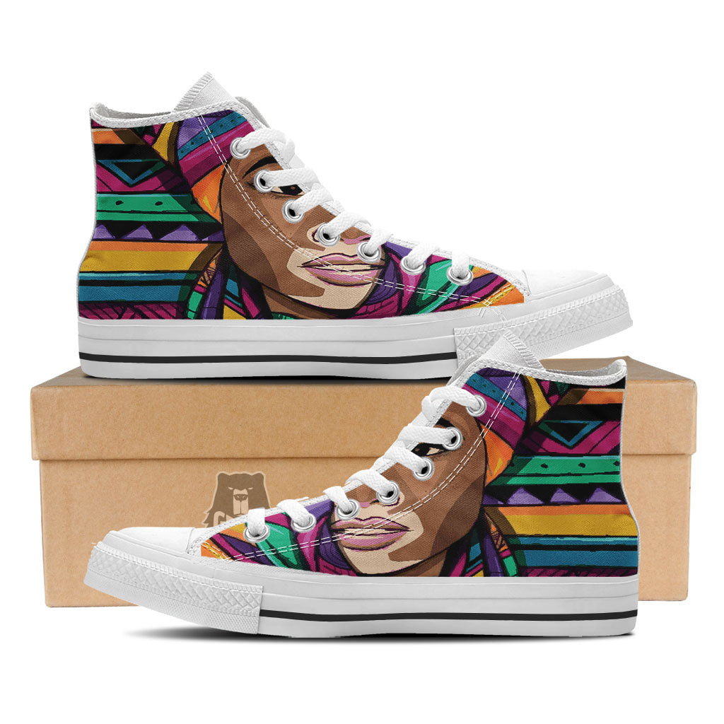 African Girl Art Print White High Top Shoes-grizzshop