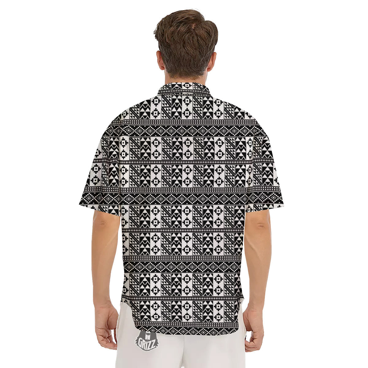 African Inspired White And Black Print Men's Short Sleeve Shirts-grizzshop