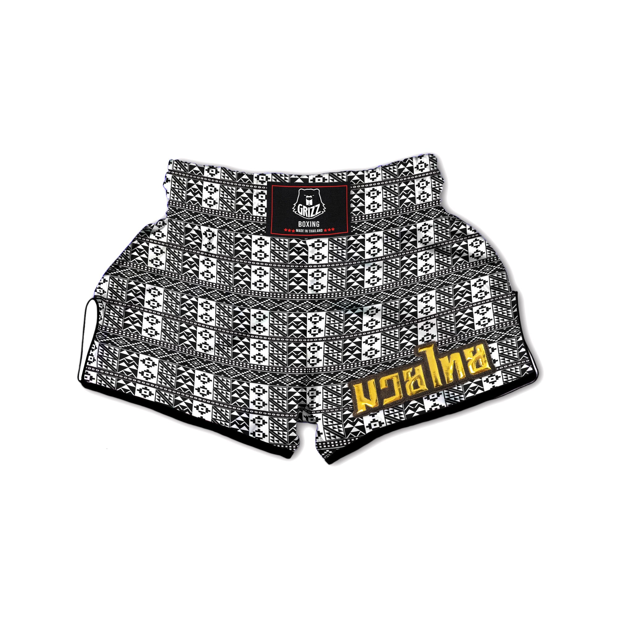 African Inspired White And Black Print Muay Thai Boxing Shorts-grizzshop