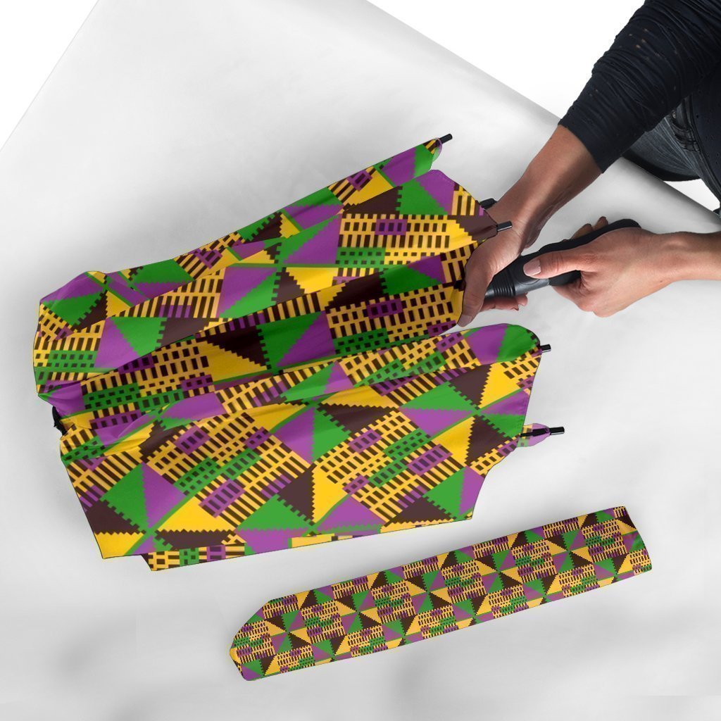 African Kente Pattern Print Automatic Foldable Umbrella-grizzshop