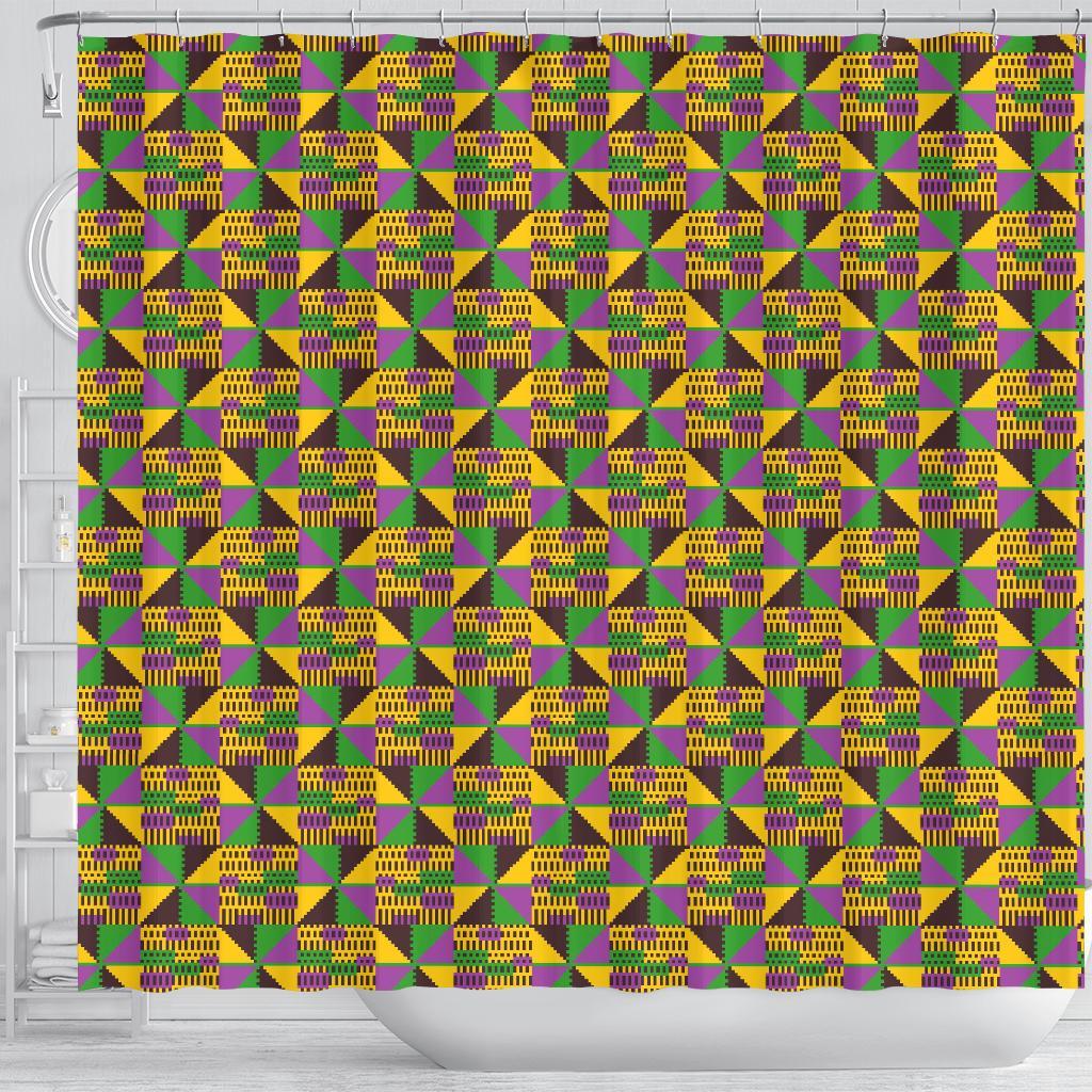 African Kente Pattern Print Bathroom Shower Curtain-grizzshop