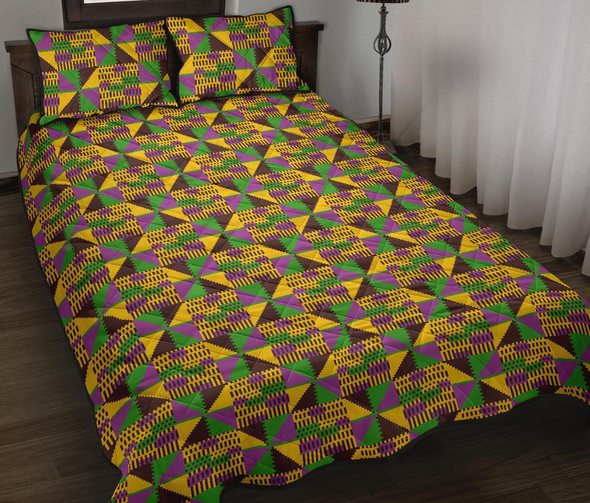 African Kente Pattern Print Bed Set Quilt-grizzshop