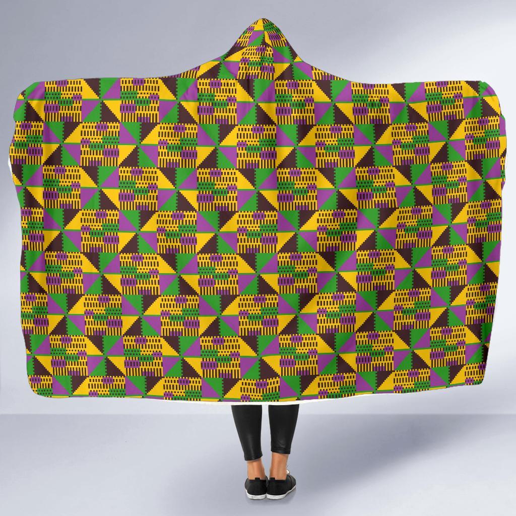 African Kente Pattern Print Hooded Blanket-grizzshop