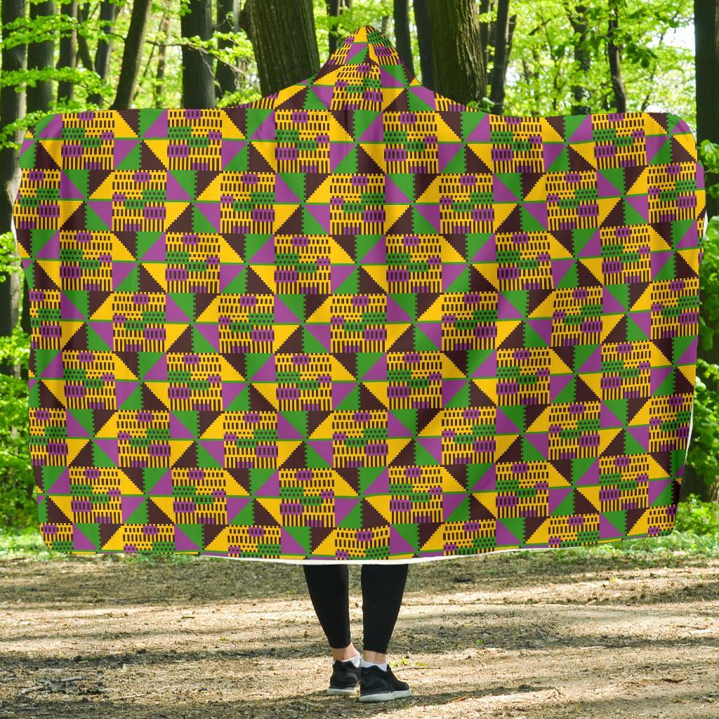African Kente Pattern Print Hooded Blanket-grizzshop