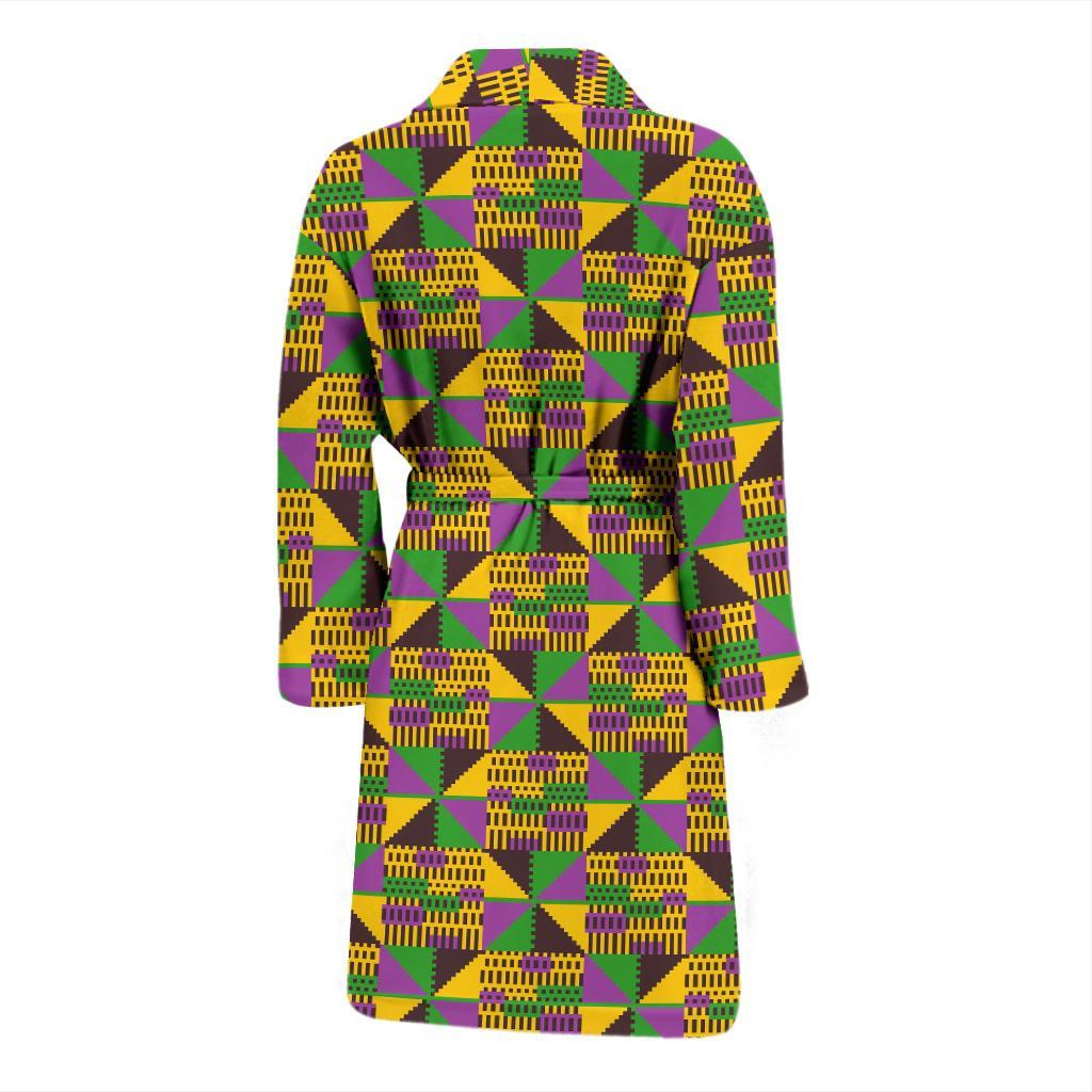 African Kente Pattern Print Men Long Robe-grizzshop