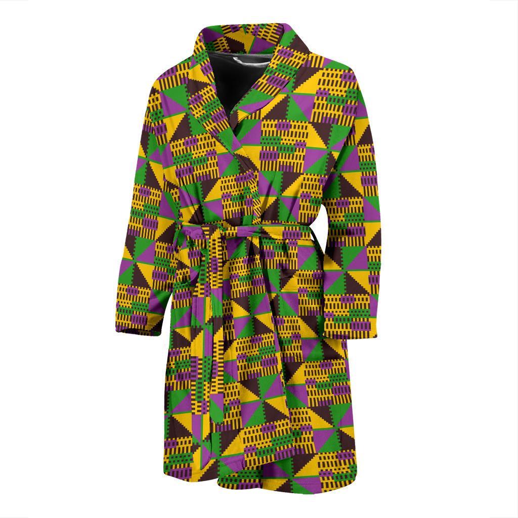 African Kente Pattern Print Men Long Robe-grizzshop