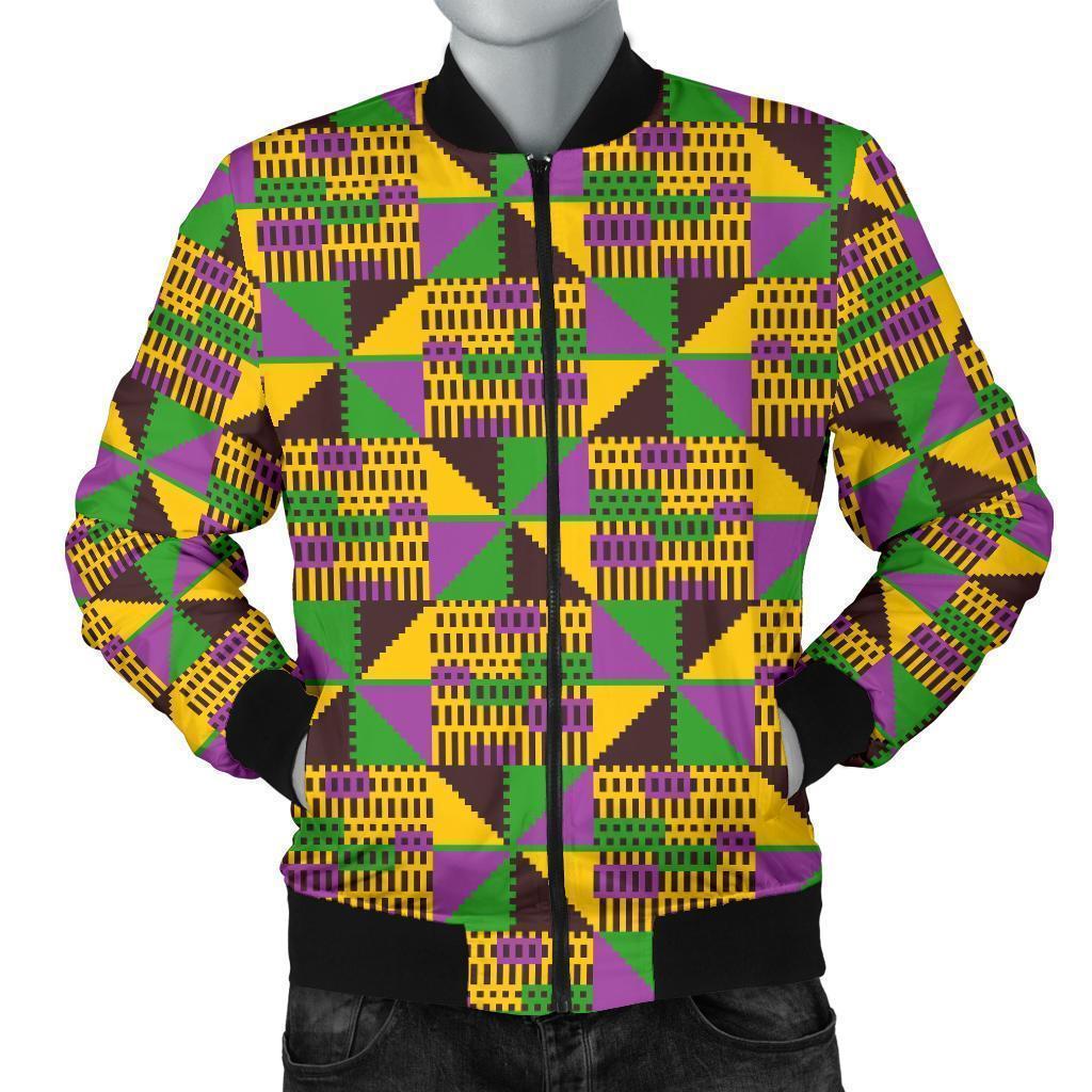African Kente Pattern Print Men's Bomber Jacket-grizzshop