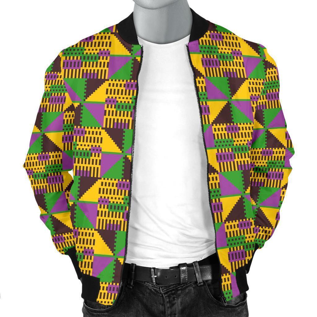 African Kente Pattern Print Men's Bomber Jacket-grizzshop