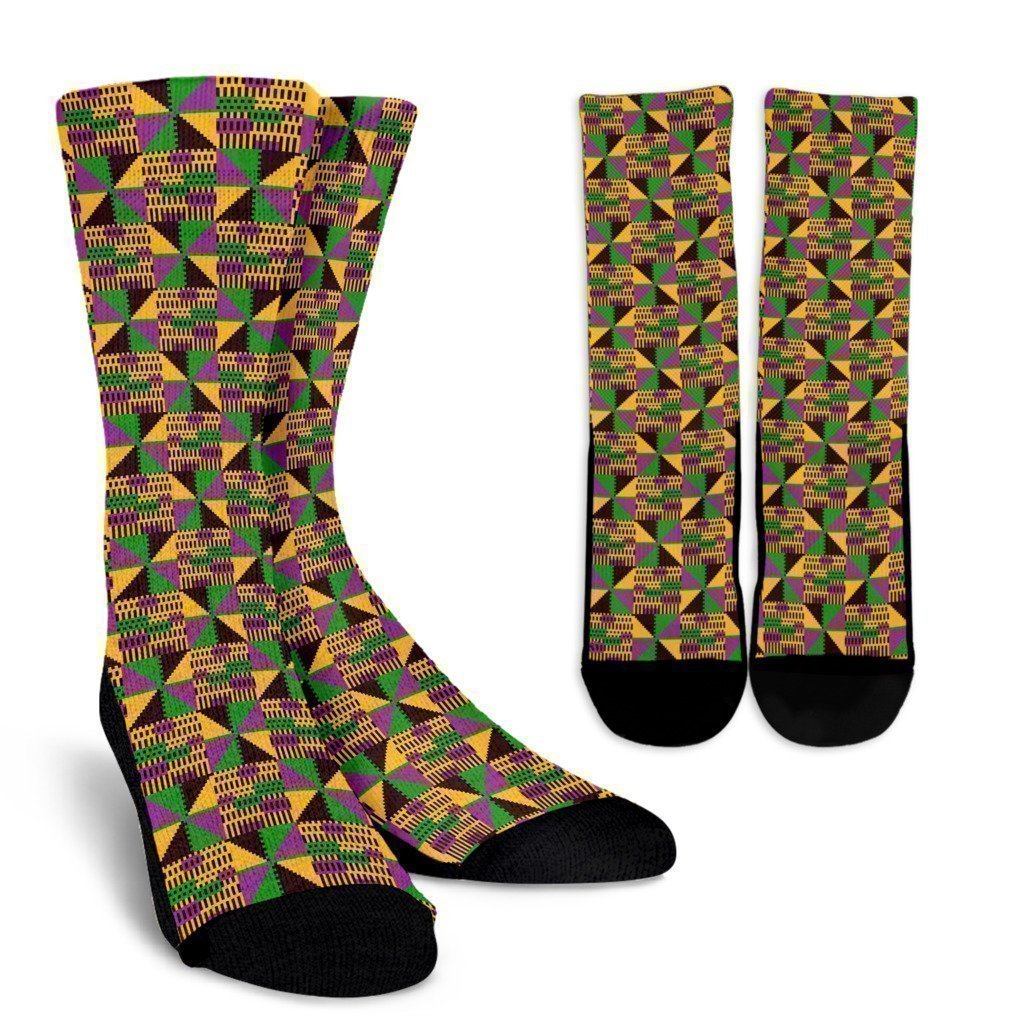 African Kente Pattern Print Unisex Crew Socks-grizzshop