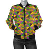 African Kente Pattern Print Women Casual Bomber Jacket-grizzshop