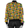 African Kente Pattern Print Women Casual Bomber Jacket-grizzshop