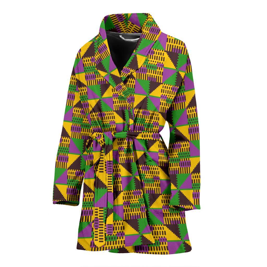 African Kente Pattern Print Women Long Robe-grizzshop