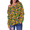 African Kente Pattern Print Women Off Shoulder Sweatshirt-grizzshop