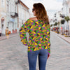 African Kente Pattern Print Women Off Shoulder Sweatshirt-grizzshop