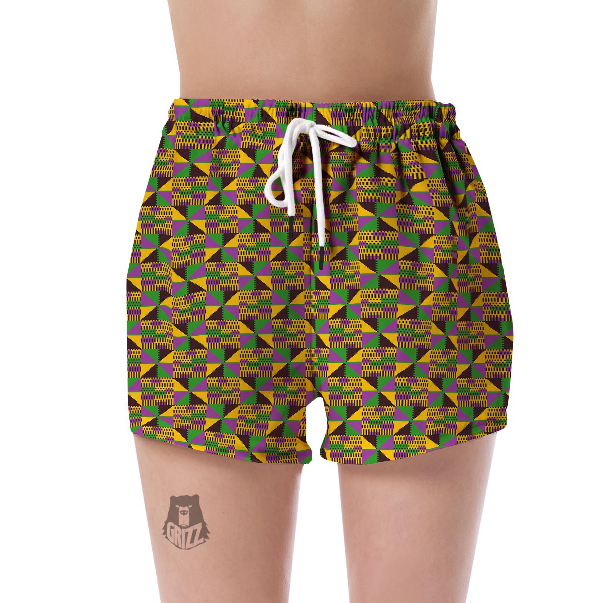 African Kente Pattern Print Women's Shorts-grizzshop