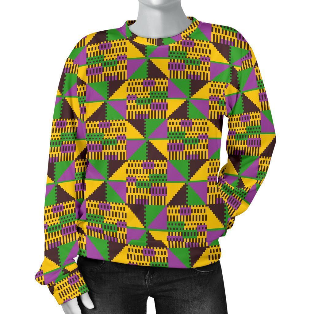 African Kente Pattern Print Women's Sweatshirt-grizzshop