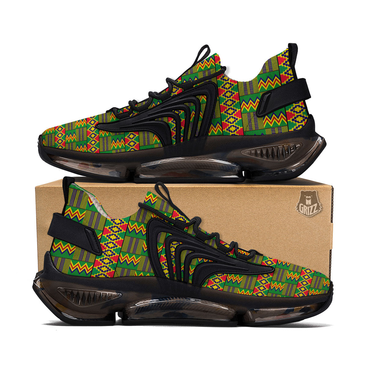 African Kente Print Pattern Black Gym Shoes-grizzshop